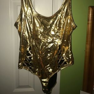 Gold metallic body suit